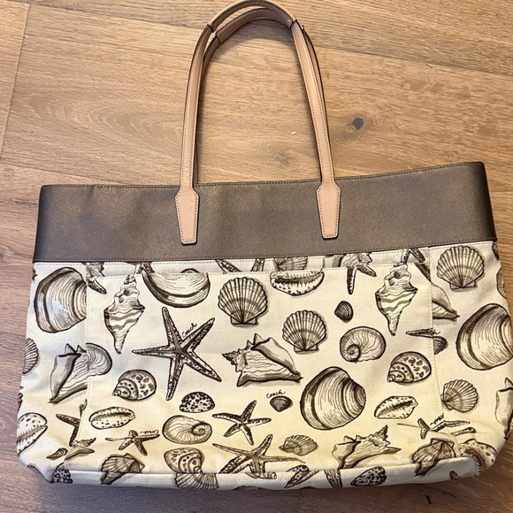 Coach Seashell Print Large Tote - Brown and Cream with multiple pockets - Picture 3 of 16